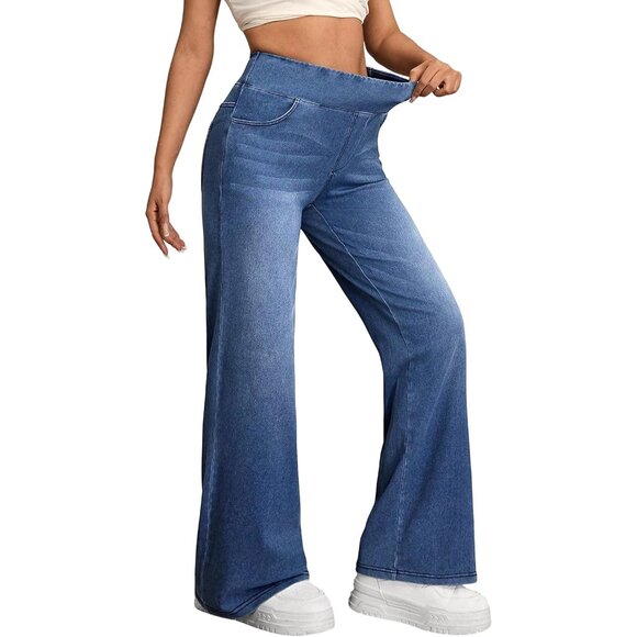 Denim - Wide Leg Jeans Women High Waisted Stretchy Casual Denim Pants
